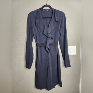 Tahari navy blue belted knee length dress